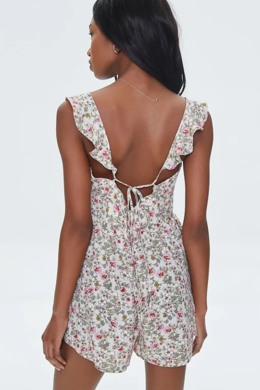 Floral Print Ruffle-Trim Romper