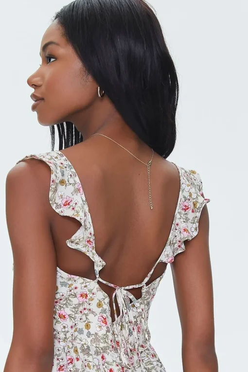 Floral Print Ruffle-Trim Romper