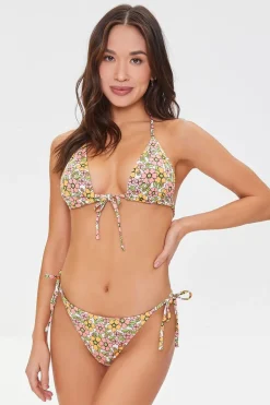 Floral Print String Bikini Bottoms