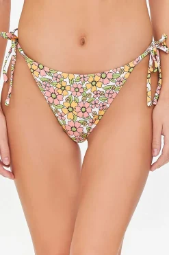 Floral Print String Bikini Bottoms