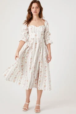 Floral Print Sweetheart Midi Dress
