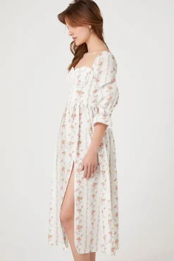 Floral Print Sweetheart Midi Dress