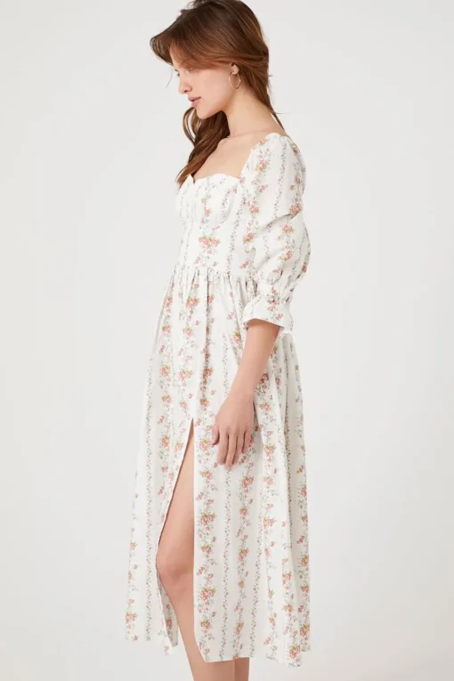 Floral Print Sweetheart Midi Dress