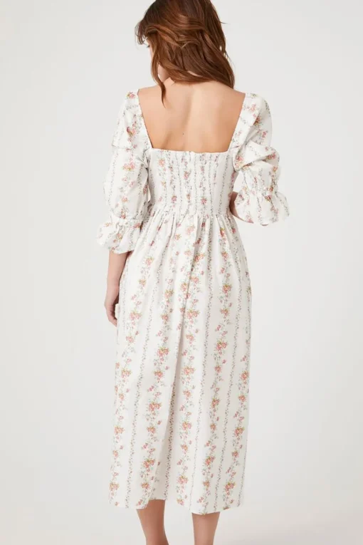Floral Print Sweetheart Midi Dress