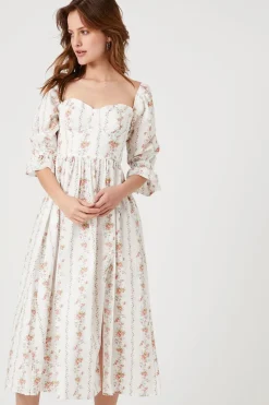 Floral Print Sweetheart Midi Dress