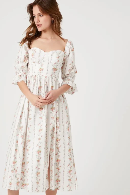 Floral Print Sweetheart Midi Dress