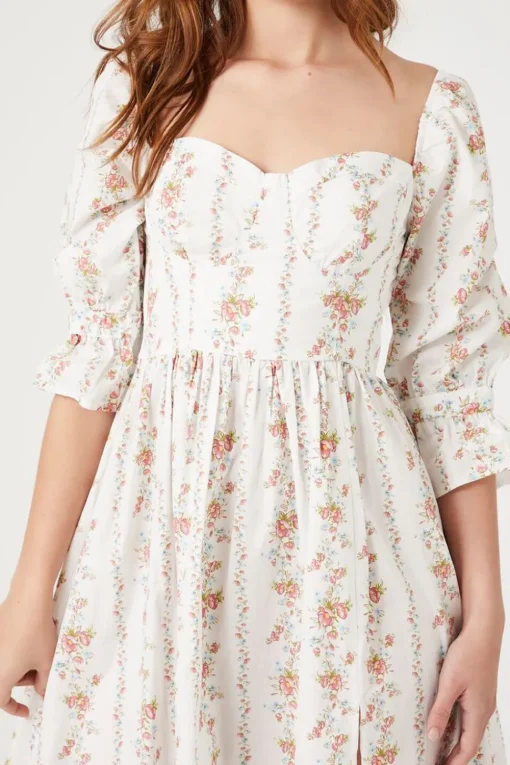 Floral Print Sweetheart Midi Dress