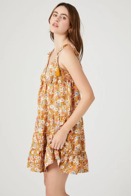 Floral Print Tassel Mini Dress