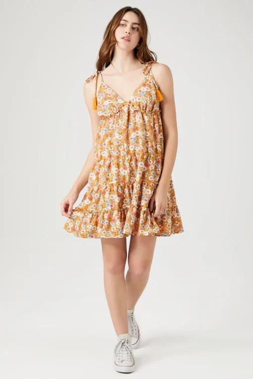 Floral Print Tassel Mini Dress