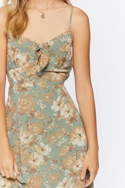 Floral Print Tie-Front Midi Dress