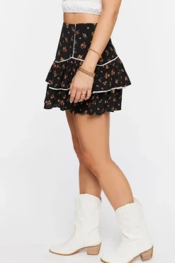 Floral Print Tiered Mini Skirt