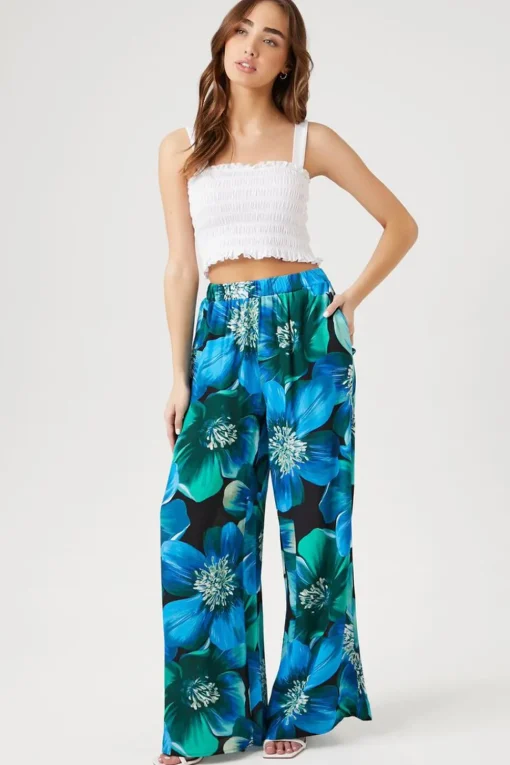 Floral Print Wide-Leg Pants