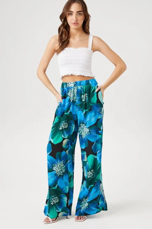 Floral Print Wide-Leg Pants
