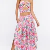 Floral Print Wide-Leg Slit Pants