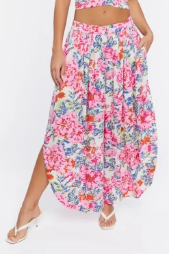 Floral Print Wide-Leg Slit Pants