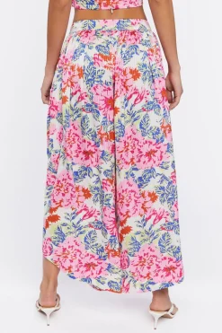 Floral Print Wide-Leg Slit Pants