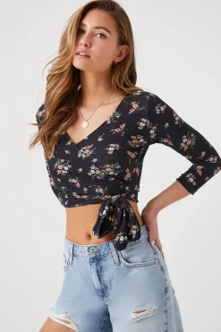 Floral Print Wrap Crop Top