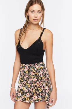 Floral Print Wrap Mini Skirt
