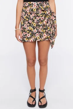 Floral Print Wrap Mini Skirt