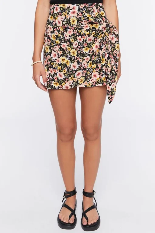 Floral Print Wrap Mini Skirt