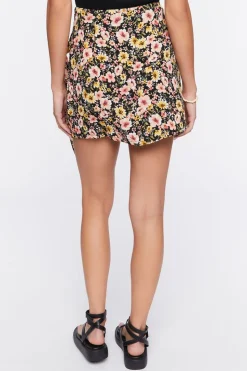 Floral Print Wrap Mini Skirt