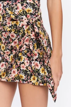 Floral Print Wrap Mini Skirt