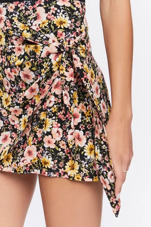 Floral Print Wrap Mini Skirt