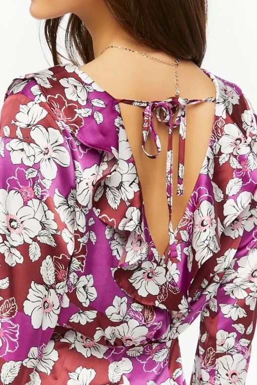Floral Ruffled Satin Mini Dress