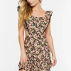 Floral Ruffle-Trim Cutout Mini Dress