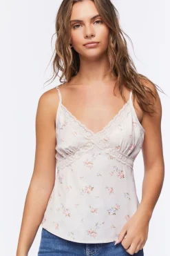 Floral Satin Lace-Trim Cami