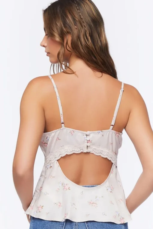 Floral Satin Lace-Trim Cami