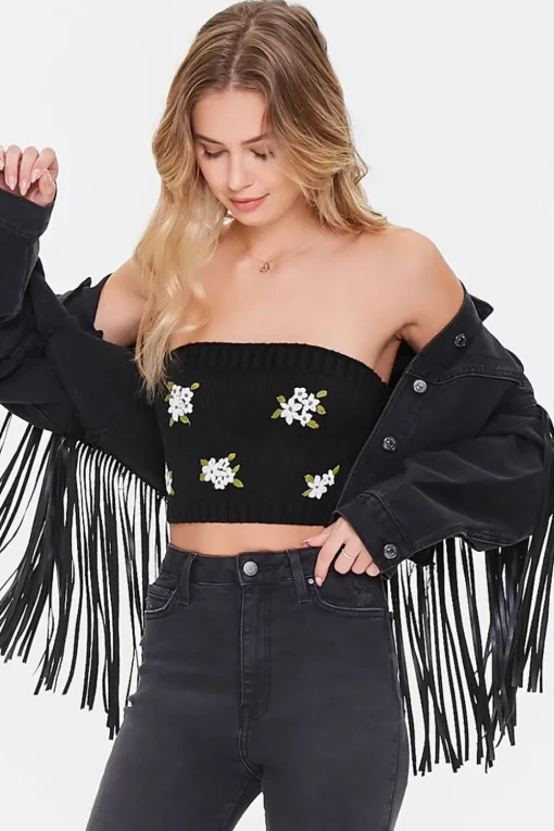 Floral Sweater-Knit Tube Top