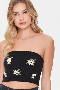 Floral Sweater-Knit Tube Top