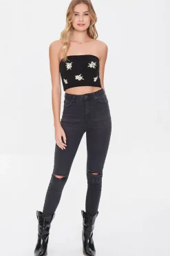 Floral Sweater-Knit Tube Top