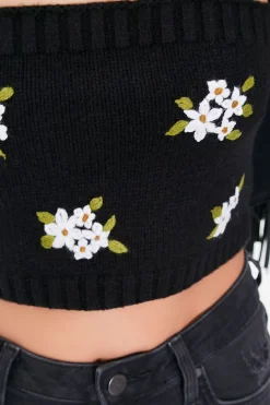 Floral Sweater-Knit Tube Top