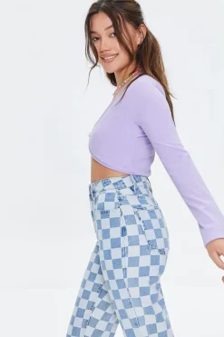 Floral-Button Crop Top