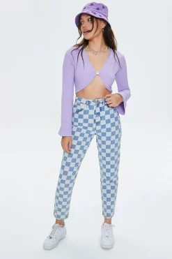 Floral-Button Crop Top