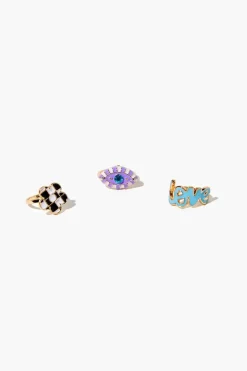 Flower & Evil Eye Ring Set