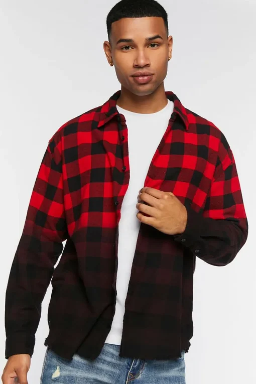 Frayed Buffalo Plaid Dip-Dye Shirt