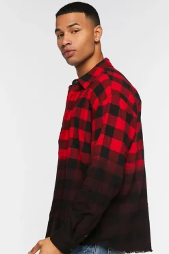 Frayed Buffalo Plaid Dip-Dye Shirt