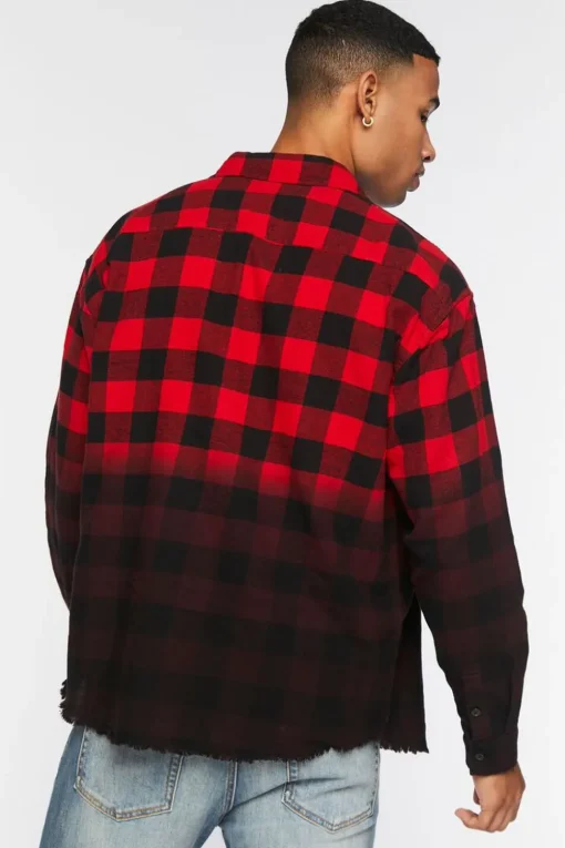 Frayed Buffalo Plaid Dip-Dye Shirt