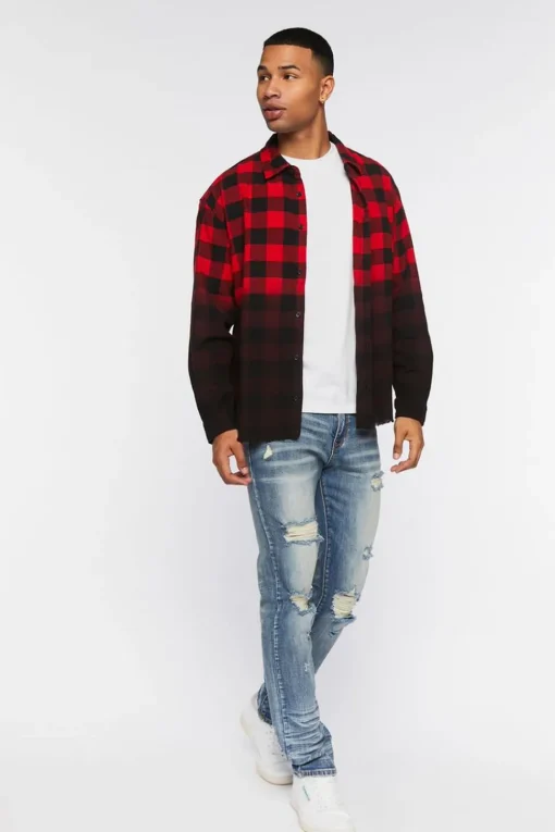 Frayed Buffalo Plaid Dip-Dye Shirt