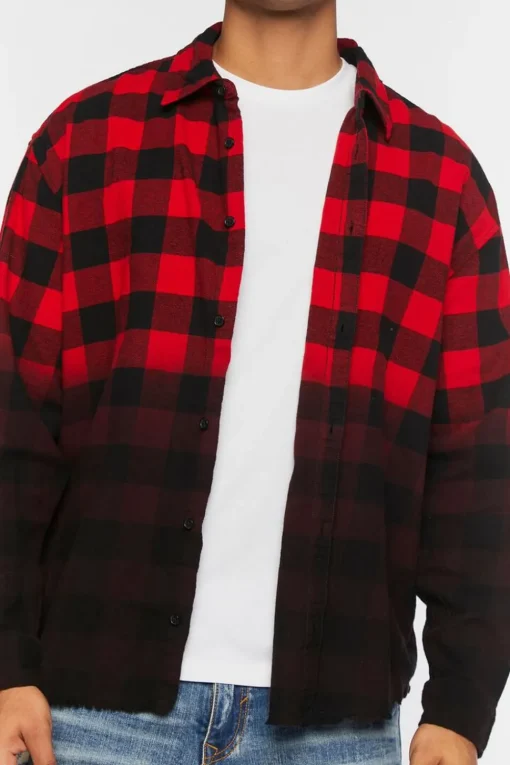 Frayed Buffalo Plaid Dip-Dye Shirt