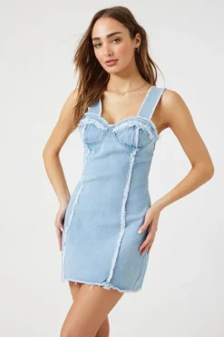 Frayed Denim Bustier Mini Dress