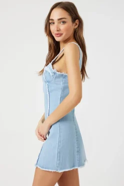 Frayed Denim Bustier Mini Dress