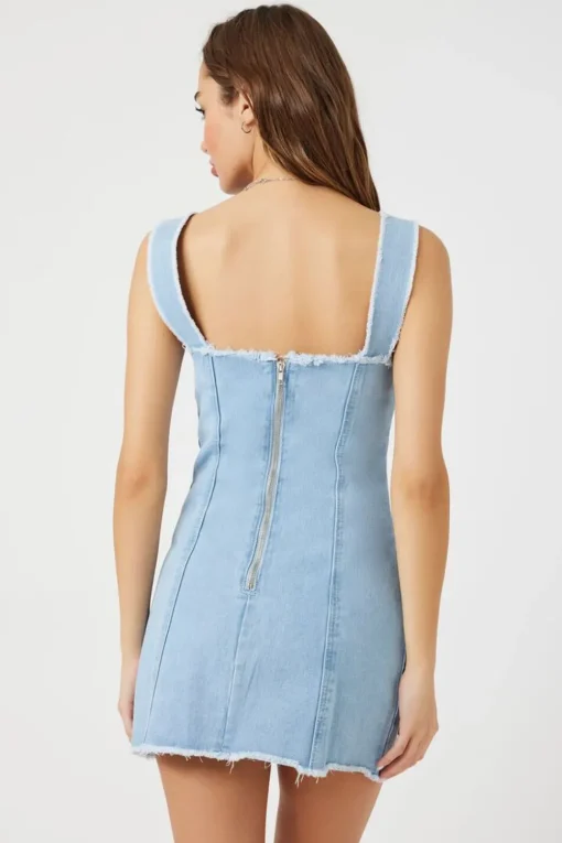 Frayed Denim Bustier Mini Dress