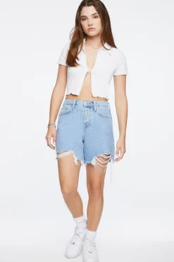 Frayed Denim Mom Shorts