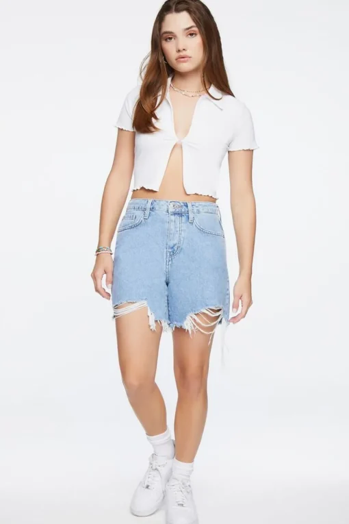 Frayed Denim Mom Shorts