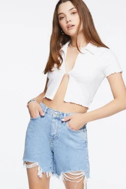 Frayed Denim Mom Shorts