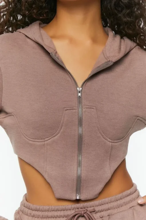 French Terry Corset Zip-Up Hoodie